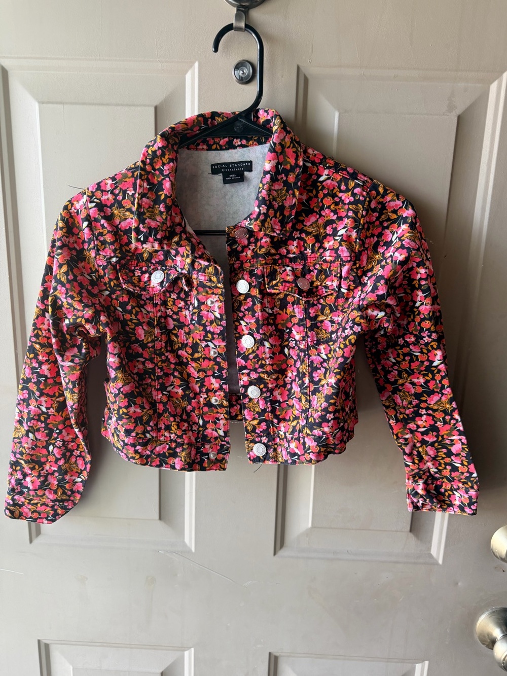 Girls Floral Cropped Denim Jacket